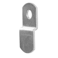 a metal hook with an open hole on the front and back end, in silver