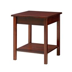 a small wooden table with one shelf on the side