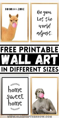 three different types of wall art with the words free printables and an image of a