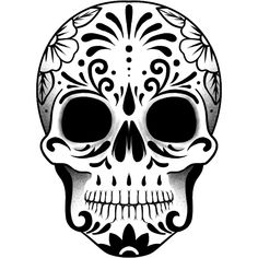 a black and white drawing of a skull with flowers on it's head,