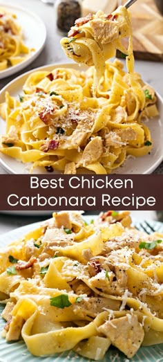 the best chicken carbonara recipe is made with pasta and cheese