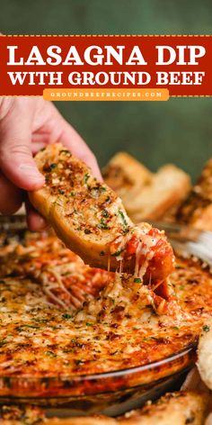 Looking for easy game day recipes? Here's a simple crowd-pleasing appetizer recipe featuring a cheese dip! It's a perfect football party food idea. Layered with ground beef, ricotta, mozzarella, and marinara, this lasagna dip is irresistible! Ground Beef Ricotta, Dip With Ground Beef, Lasagna Dip, Lasagna With Cottage Cheese, Meaty Lasagna, Cheesy Lasagna, Baked Spaghetti Casserole, Game Day Recipes, Beef Dip