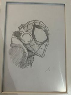 a pencil drawing of a helmet and goggles