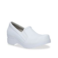 Easy Works by Easy Street-Leeza Slip-On The Leeza slip-on from Easy Works By Easy Street is a solid combination of style and comfort. The smooth upper is designed with padded topline to minimize the pressure on ankle while the orthotic insole offers cushioning and impact resistance. Easy Street, It Works, Slip On