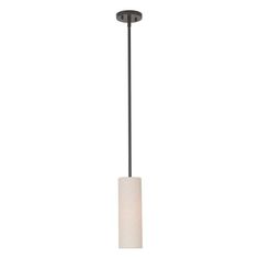 a small light fixture with a white cylinder on the bottom and a black metal rod