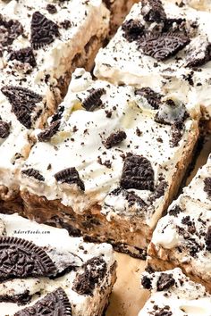 oreo cookies and cream cheesecake bars cut into squares