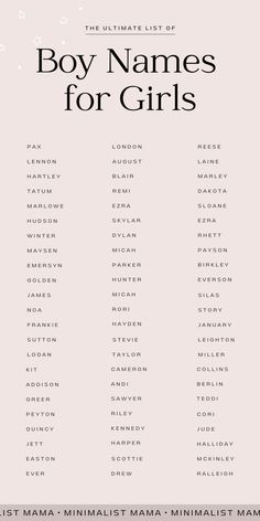 the ultimate list of earthy girl names in black and white on a pink background