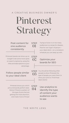 an info sheet with the words pinterest strategy written in black and white on it