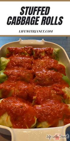 stuffed cabbage rolls with marinara sauce in a casserole dish