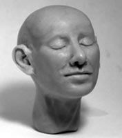 the head of a mannequin is shown in black and white