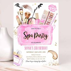 Spa Makeup Birthday Party Invitation Spa Birthday, Rainbow Birthday Party, Glam Party