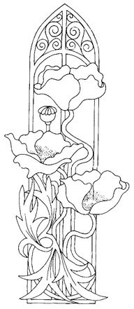 a drawing of a vase with flowers in it and an ornate design on the side