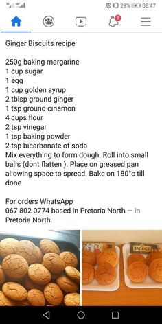 the recipe for ginger biscuits is displayed on an iphone