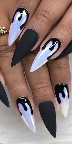 Witch Nails Acrylic Long, Poison Nail Art, Halloween Pointy Nails, Pointy Halloween Nails, Halloween Nails Glow In The Dark, Wednesday Addams Nails Ideas, Morticia Addams Nails, Wednesday Nails Ideas, Adams Family Nails