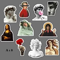 the stickers are all different styles and sizes, but each one has a woman's face on it