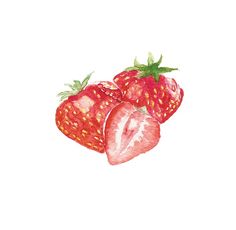 two strawberries are shown on a white background