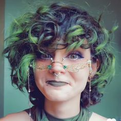 Fantasy Hair Styles Short, 2020 Alt Hair, Multicolor Short Hair, Forest Hairstyles, Styles To Dye Your Hair, Short Dyed Hair Ideas, Blonde And Green Hair, Goblincore Hair, Fun Hair Colors