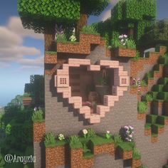 Inspo for Minecraft, MC, Gaming, Aesthetic, Pink, Heart, Cute, Ideas, Build, House, Base, Flowers Minecraft Cherry Blossom, Minecraft Heart, Blossom House, Minecraft Banner Designs, Images Hello Kitty