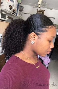 Low Curly Ponytail Natural Hair, Natural Hair Curly Ponytail, Curly Drawstring Ponytail Hairstyles, Hair Curly Ponytail, Pretty Ponytails, Brazilian Curly Hair, Curly Clip Ins, Curly Ponytail, Hair Simple