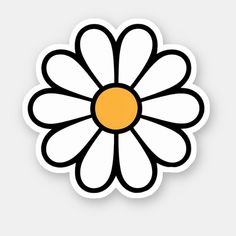 a white and yellow flower sticker on a gray background with the words, daisy