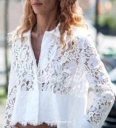 Refreshing White Hollow Out Lace Spliced Short Shirt For Women Formal Bodycon Dress, Bodycon Dress Formal, Feminine Blouses, Lace Splicing, Lace Jacket, Lace Top Long Sleeve, Looks Chic, Lace Fashion, Lace Shirt