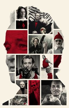 a collage of people with different faces and hair styles in red, black and white