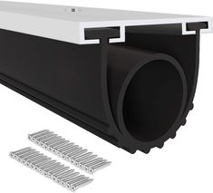 an image of a black and white gutter door seal with screws on it