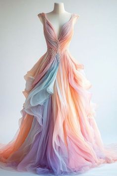 Pastel Ball Gown, Two Tone Wedding Dress, Pastel Rainbow Dress, Pink Blue Dress, Gowns Dresses Elegant, Exquisite Gowns, Colorful Dress, Beautiful Dress Designs