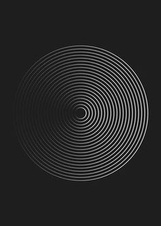 an abstract black and white image with circles in the middle, on a dark background