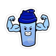 a sticker with an image of a bodybuilding man in the shape of a coffee cup