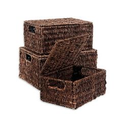 three wicker baskets stacked on top of each other