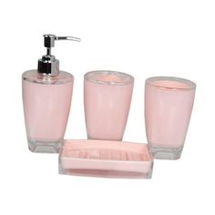 pink bathroom accessories set with soap dispenser