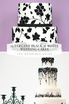 black and white wedding cakes with the words elegant black and white wedding cakes on top