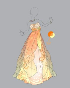 a drawing of a woman in a dress with an orange ball on the ground next to her