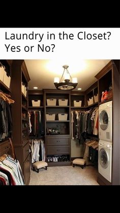 an image of a closet with clothes and washers in it, which reads laundry in the closet? yes or no?