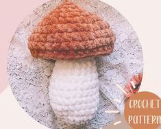 a crocheted mushroom sitting on top of a doily with the words crochet patterns below it