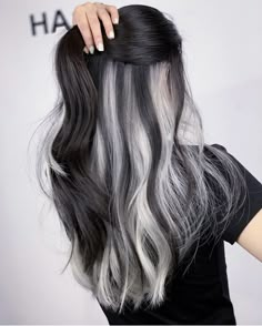 Black And Grey Hair, Black And White Hair, Two Toned Hair, White Hair Color, Peekaboo Hair, Gothic Hairstyles, Black Hair Color, Hair Streaks