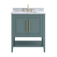 Arietta 31 in. Ocean Vanity with Carrara Marble Top Backsplash Height, Powder Room Vanities, Cabinet Depth, 30 Vanity, Blue Vanity, Mdf Cabinets, Marble Sinks, Marble Wood, Marble Vanity Tops