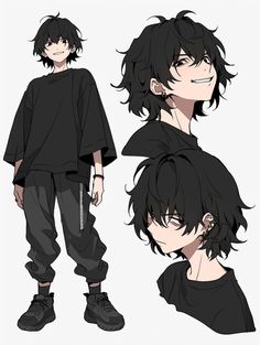 an anime character with black hair and dark clothes, standing in front of a white background