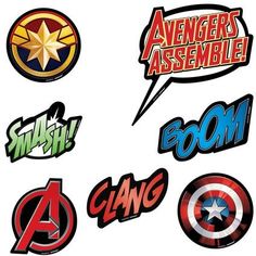 the avengers assemble stickers are all different colors and sizes, including black, white, red