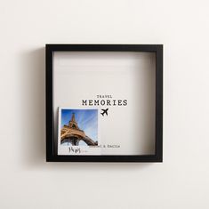 a black frame holds an image of the eiffel tower