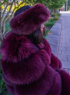 The Azaida jacket in burgundy with burgundy silver fox fur will be sure to have the... Purple Fur Coat, ليلو وستيتش, Fox Fur Jacket, Fur Hood Coat, Fabulous Furs, Fur Clothing, Mink Coat, Fur Coats Women, Fox Fur Coat