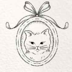 a drawing of a cat with a bow on its head