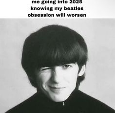 a black and white photo of a person with a quote about the beatles on it