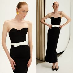 New Arrivals By Ilkyaz Ozel. Noele Dress In Chez Castel Black. Size 40 = Us 8. Features Midweight Crepe Fabric, Sweetheart Neckline, Decorated With A Contrasting Ribbon Belt, Strapless, Body Fitting, Concealed Zip Fastening At Back, Open Back, Midi Length. 100% Polyester. New With Tags. Retail $935. Tags: Party, Dark, Cocktail Oom, Gown, Night, Sophisticated, Clean Girl, Formal, Prom, Evening Chest: 15.5" Waist: 14" Hips: 19" Length: 52" (Approx.) Formal Maxi Dress, Ribbon Belt, Maxi Dress Formal, Clean Girl, Crepe Fabric, New Arrival Dress, Sweetheart Neckline, Midi Length, Red Carpet