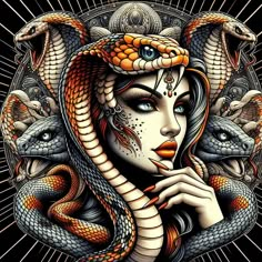 a woman with tattoos and snakes on her face