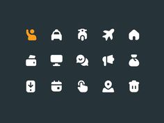 the icons are all different colors and sizes, but they appear to be white or orange