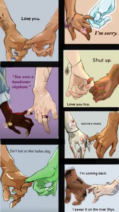 several different pictures of hands holding each other