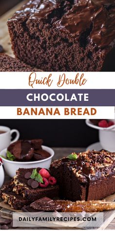 Double Chocolate Banana Bread 🍫🍌 – Indulge in this extra-moist, chocolaty banana bread that’s as easy as it is delicious! The perfect comfort treat for any time of day! 🍞✨  #DoubleChocolateBananaBread #ChocolateBananaTreat #EasyDesserts #BananaBreadLovers #Chocoholic #BakingJoy #SweetComfort Mini Loaf Banana Bread Recipe, Chocolate Quick Bread, Double Chocolate Banana Bread Recipe, Triple Chocolate Muffins, Double Chocolate Banana Bread, Chocolate Banana Bread Recipe, Banana Treats, Chocolate Chip Bread, Chocolate Banana Bread