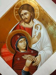 an icon of jesus holding the hand of mary